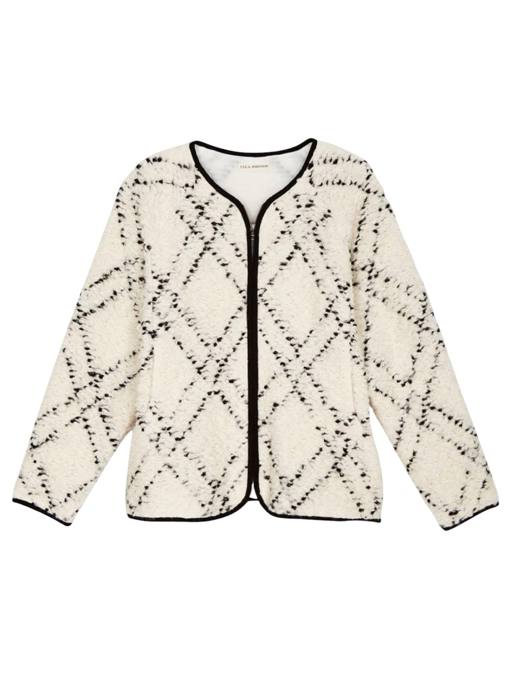 Ulla Johnson - Amal Jacket Small Ivory Black Wool Boucle Zip Up Sz S